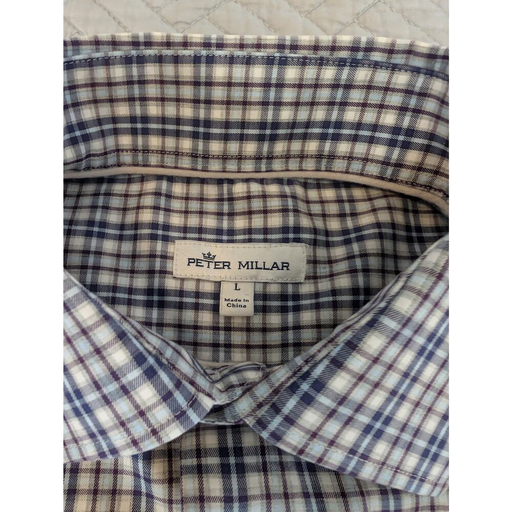 Peter Millar Shirt Mens L Blue Plaid Button Down Long Sleeved Shirt (0215)